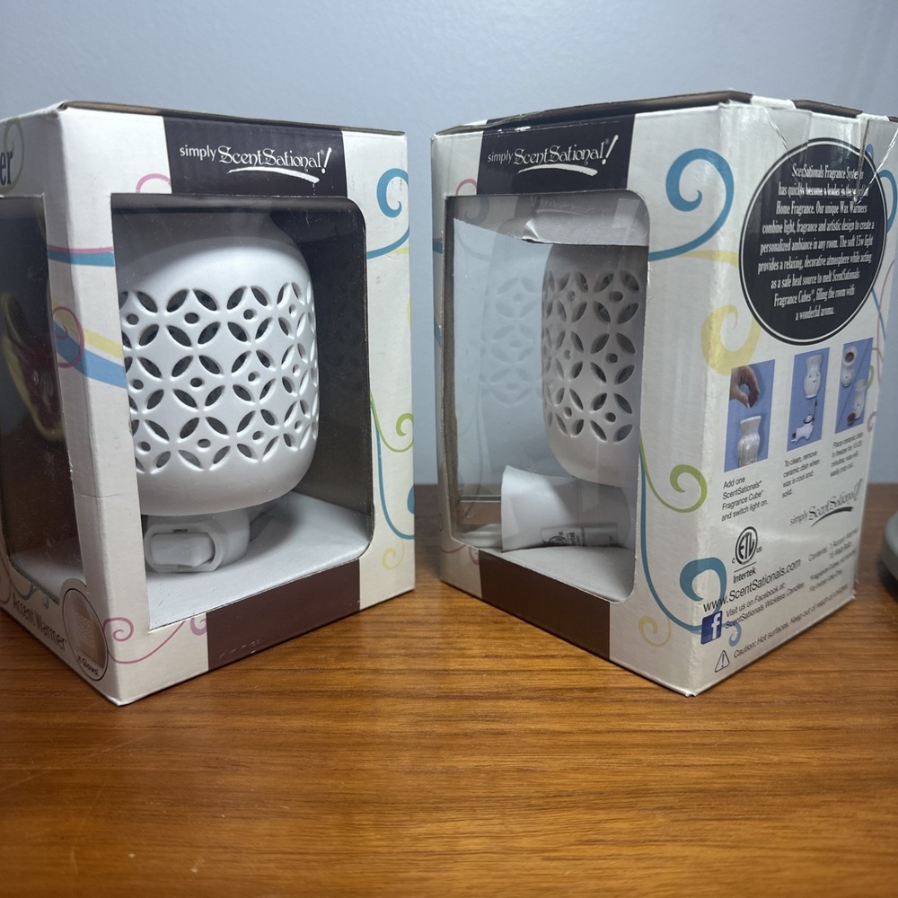 (2)‎ Scentsationals Whisper Plug In Accent Wax Warmer White Ceramic Cutout Nib
